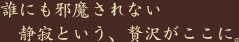 誰にも邪魔されない静寂という、贅沢がここに。